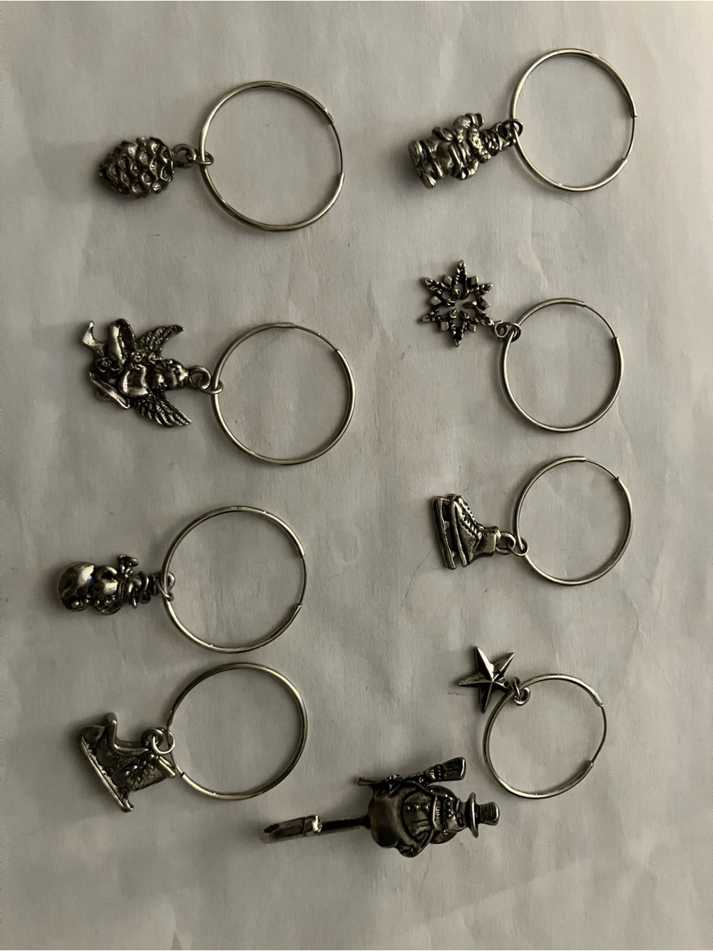 Silver Tone Holiday Charm Wine Glass Charms - Set of 10